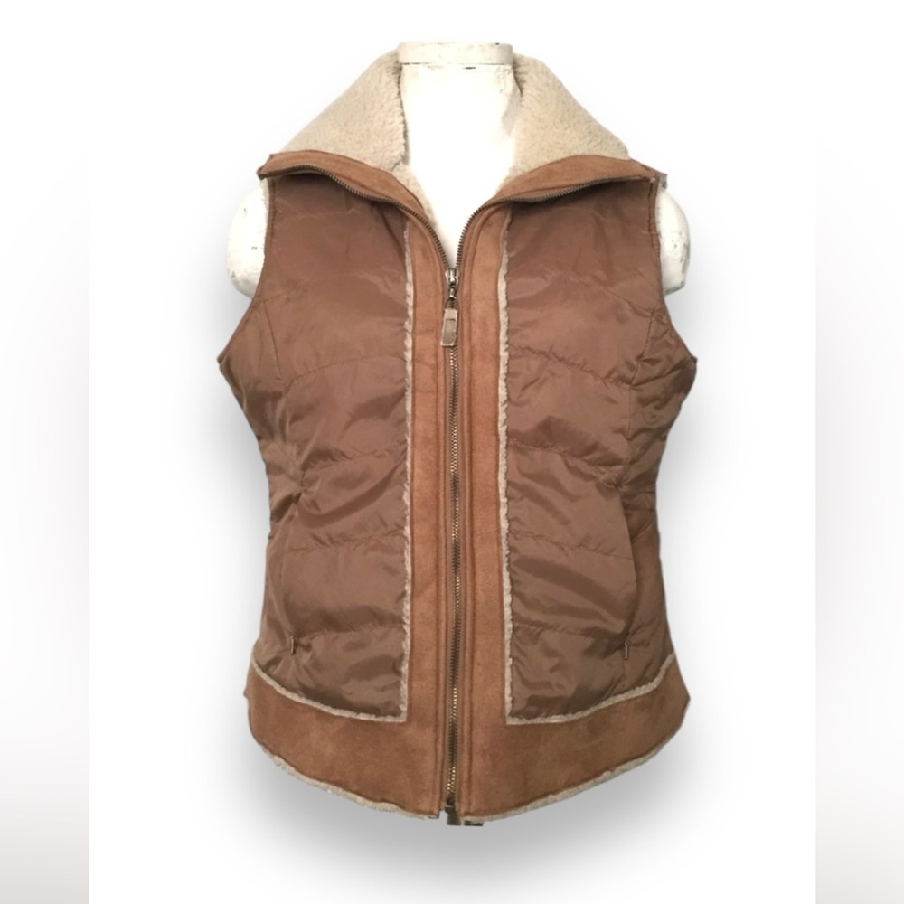 AZIZ Tan Faux Shearling Zip-Front Vest- Medium Penny Lane Style